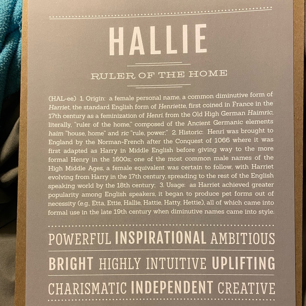 Name Stories Hallie Name Poster